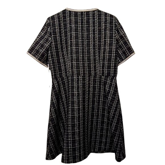 CeCe Metallic Plaid Short Sleeve Tweed Mini Dress Embellished Rhinestone Button- - Picture 3 of 7